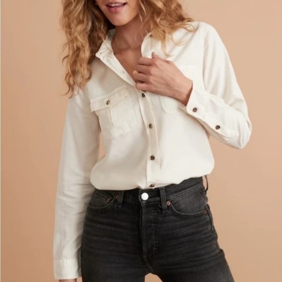 Marine Layer Cheyenne Tencel Relaxed Utility Shirt S Soft White Long Sleeve - Picture 9 of 9